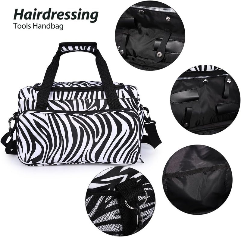 woobles hairdressing bag,  Zebra Stripe Handbag Hairdressing Tools Bag Portable Scissors Comb Holder Bag Hairstyling Case - Image 3